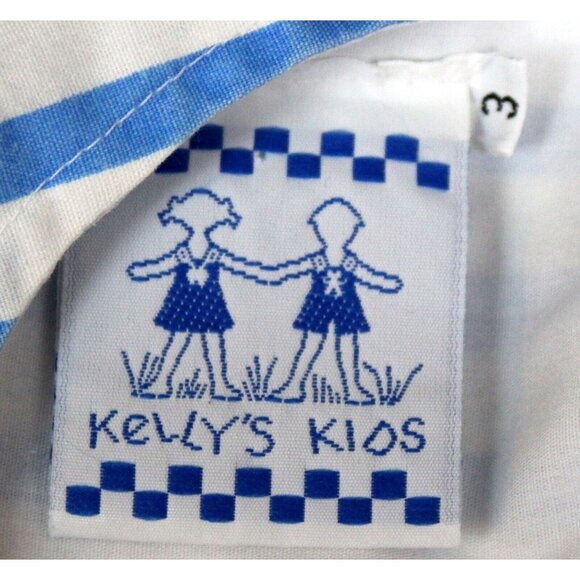 VTG Kelly's Kids Blue Striped Bubble Romper 3T Cupcake Cherry Summer Straps Girl - Picture 5 of 6